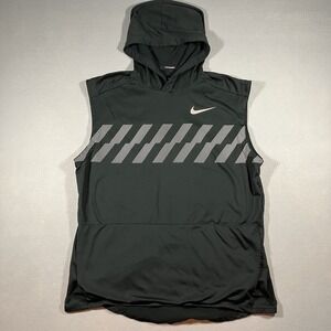 Nike Dri Fit Hoodie Running Shirt Sleeveless Black Reflective Training Men's L